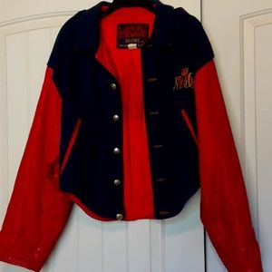 Red leather sleeve jacket